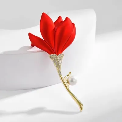 Crystal Red Flower Brooch / Pin